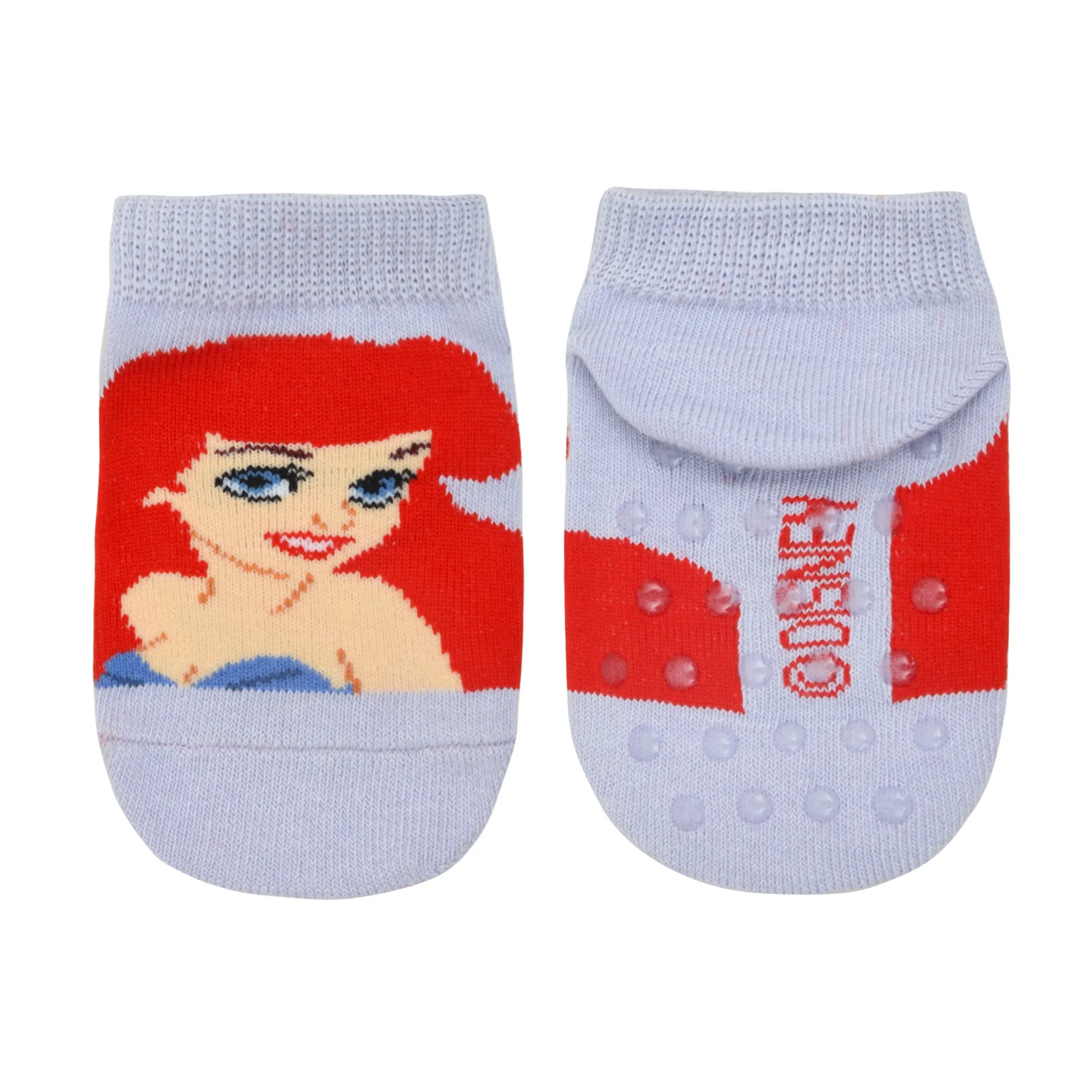 Balenzia x Disney Princess Anti-Skid Lowcut socks for Kids- Cinderella, Ariel (Pack of 2 Pairs/1U) (Blue, Lavender)