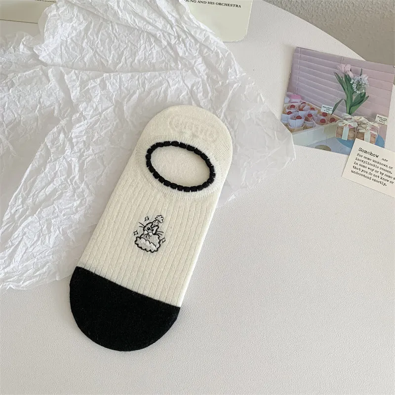 Black And White Cute Bubble Mouth Women's Low-cut Liners Socks Invisible