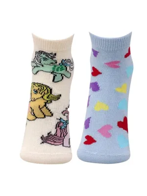 Combo Of 2 Kids Ankle Length Socks:Magic World-Cream, Blue