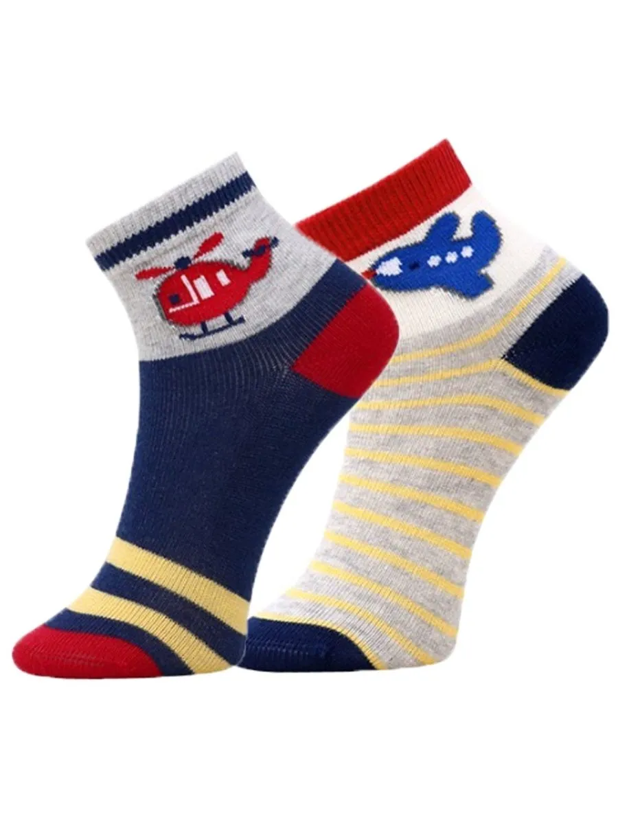 Combo Of 2 Kids Ankle Length Socks:Rider:Grey, Navy