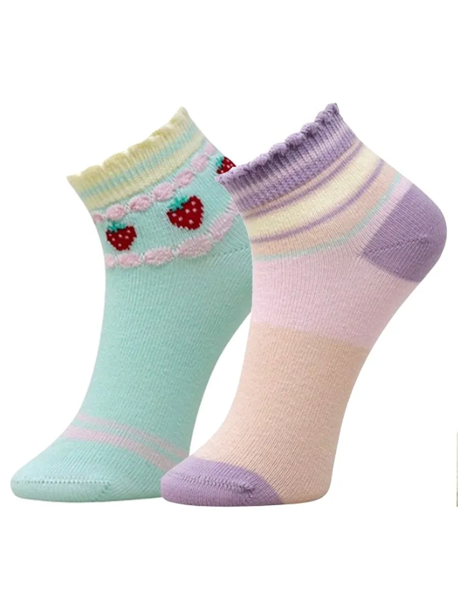 Combo Of 2 Kids Ankle Length Socks:Sweet Berry: Mint, Peach