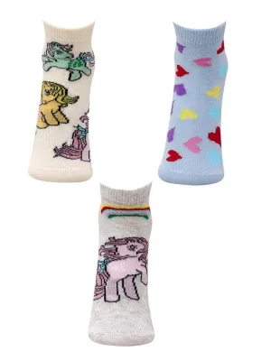 Combo Of 3 Kids Ankle Length Socks:Magic World-Cream, Blue, Grey