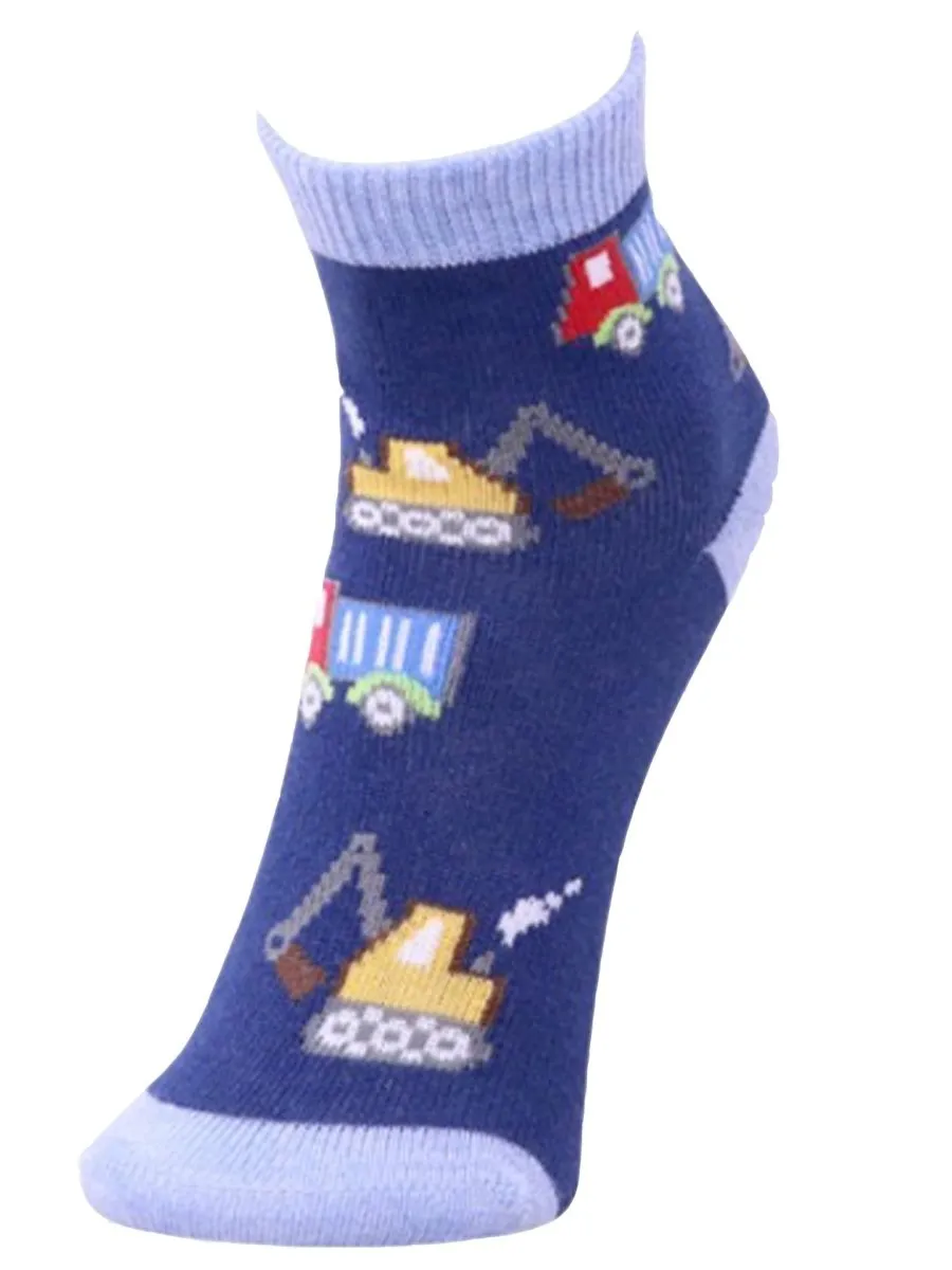 Combo Of 3 Kids Ankle Length Socks:Truck Time:Blue, Black, Navy