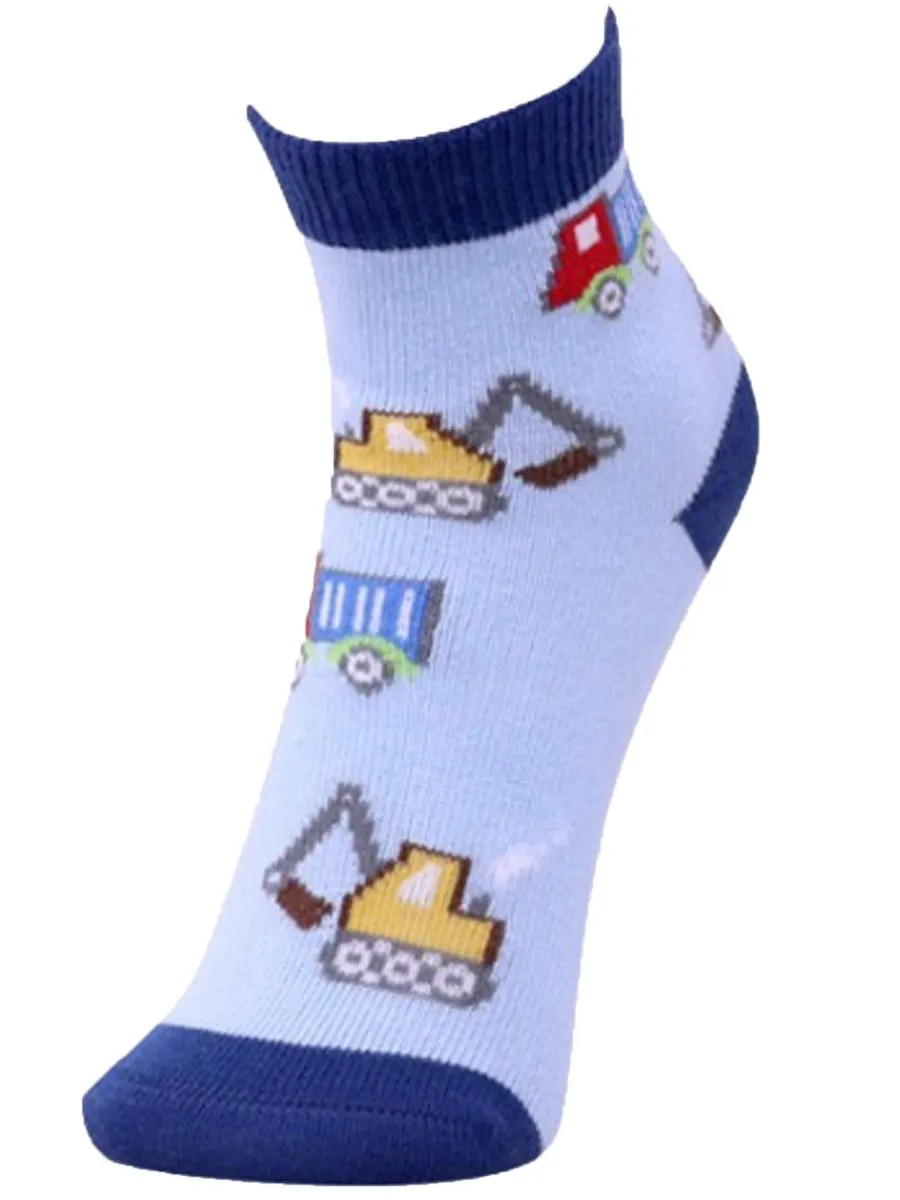 Combo Of 3 Kids Ankle Length Socks:Truck Time:Blue, Black, Navy