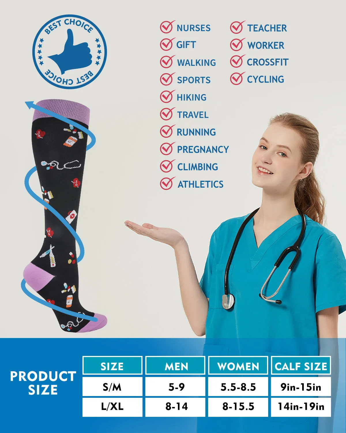 Compression Socks - Velvita Black Purple/White Blue