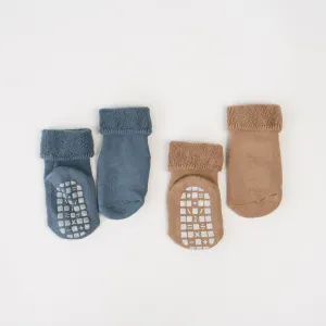 Cozy Non-Slip Socks (2 pack) - Blue / Clay