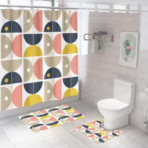 Encasa Shower Curtain & Bathmat 3 Pcs Set| Curtain 180x180 cm, Mats 45x75 cm, 45x37.5 cm| Creative Vibrant Coloured Polyster Curtain Sets with Non-Slip Bath mats for Bathroom| Geometric-Multicolored