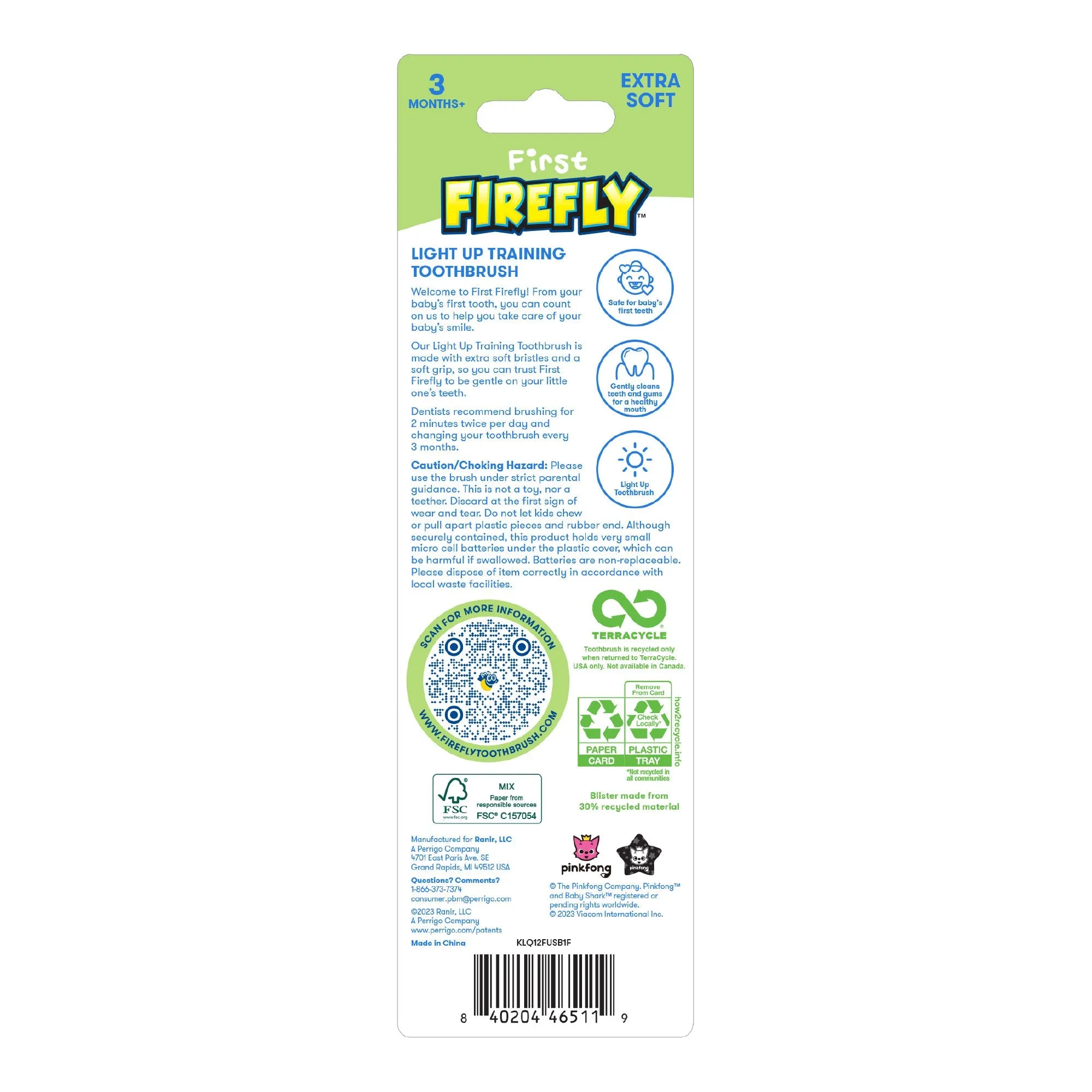 First Firefly Baby Shark Training Light Up Toothbrush, 1 Count