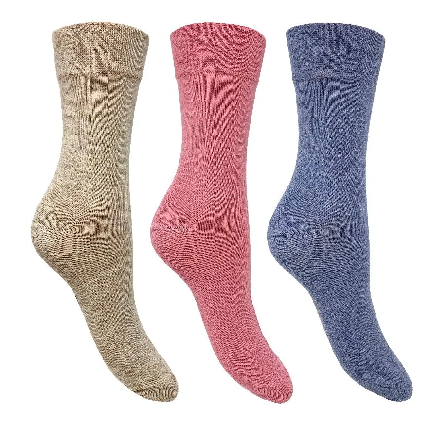 Flexitop Socks 3 Pack Bamboo Socks - Plain Blue Pink and Beige