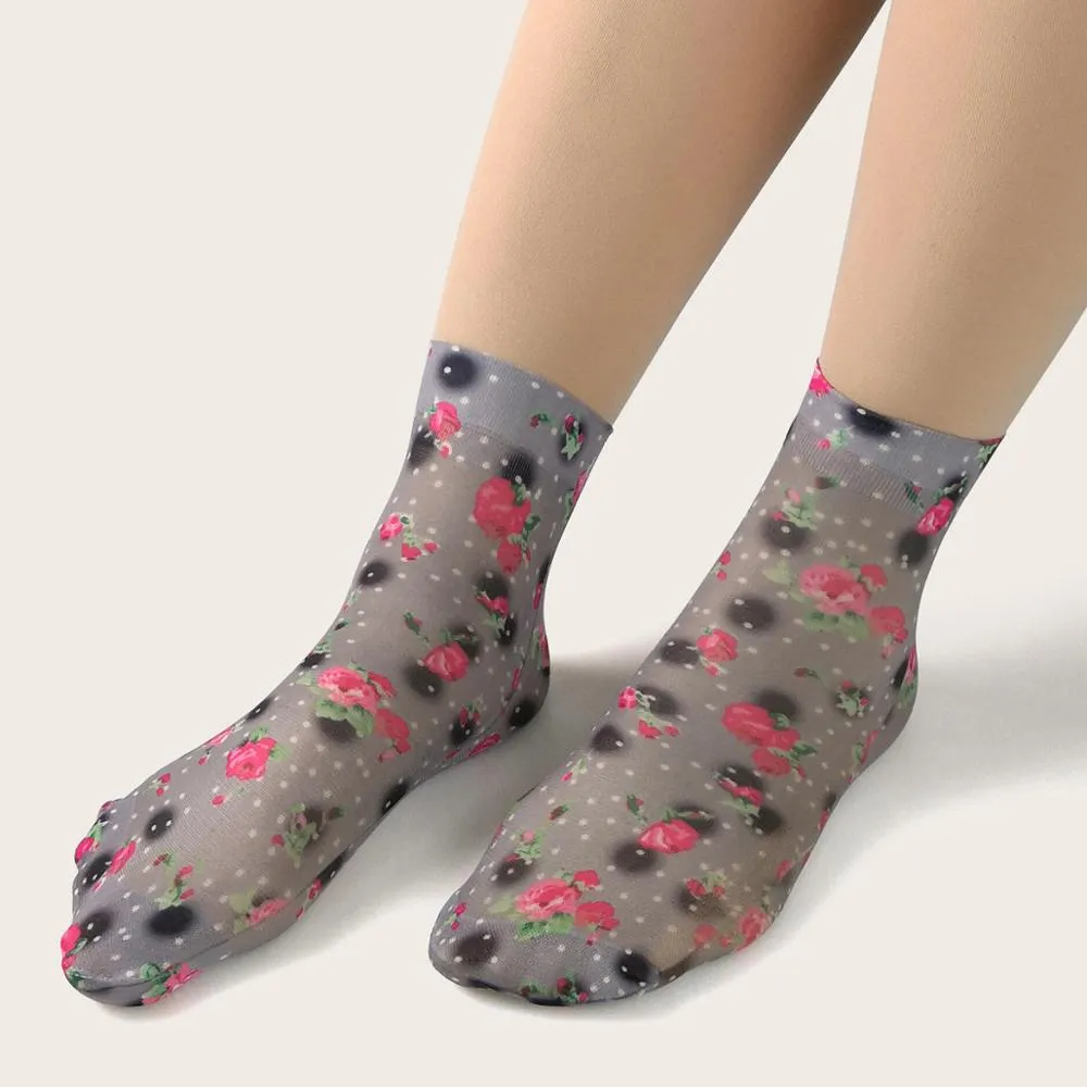 Flower Butterfly Pattern Print Soft Ankle Socks