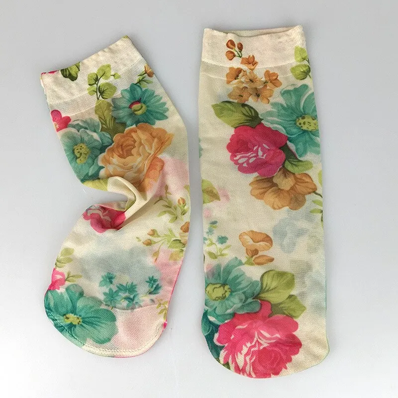 Flower Butterfly Pattern Print Soft Ankle Socks