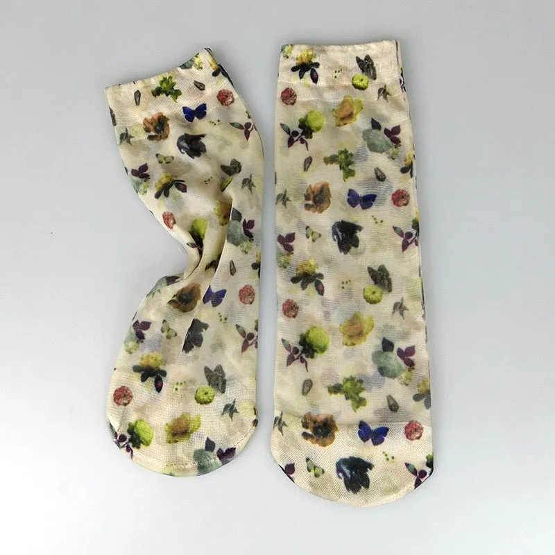 Flower Butterfly Pattern Print Soft Ankle Socks