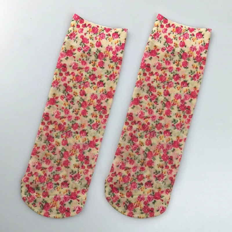 Flower Butterfly Pattern Print Soft Ankle Socks