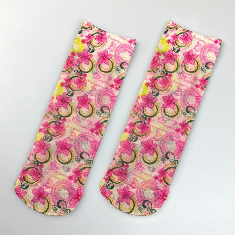 Flower Butterfly Pattern Print Soft Ankle Socks