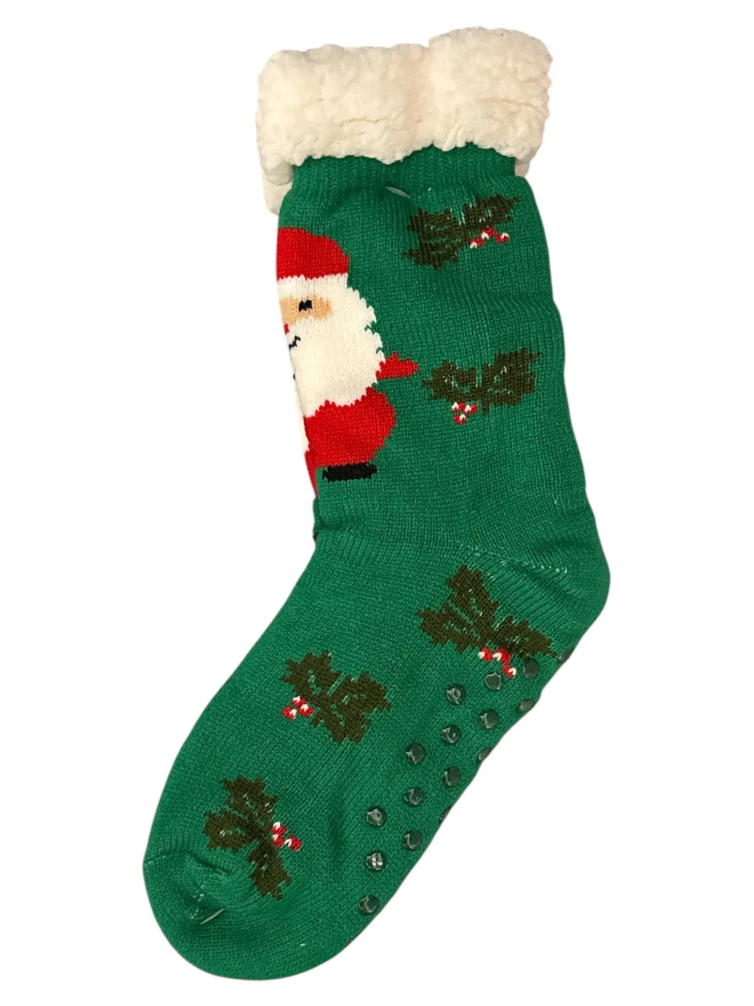 Green Santa Holly Sherpa Slipper Socks-78