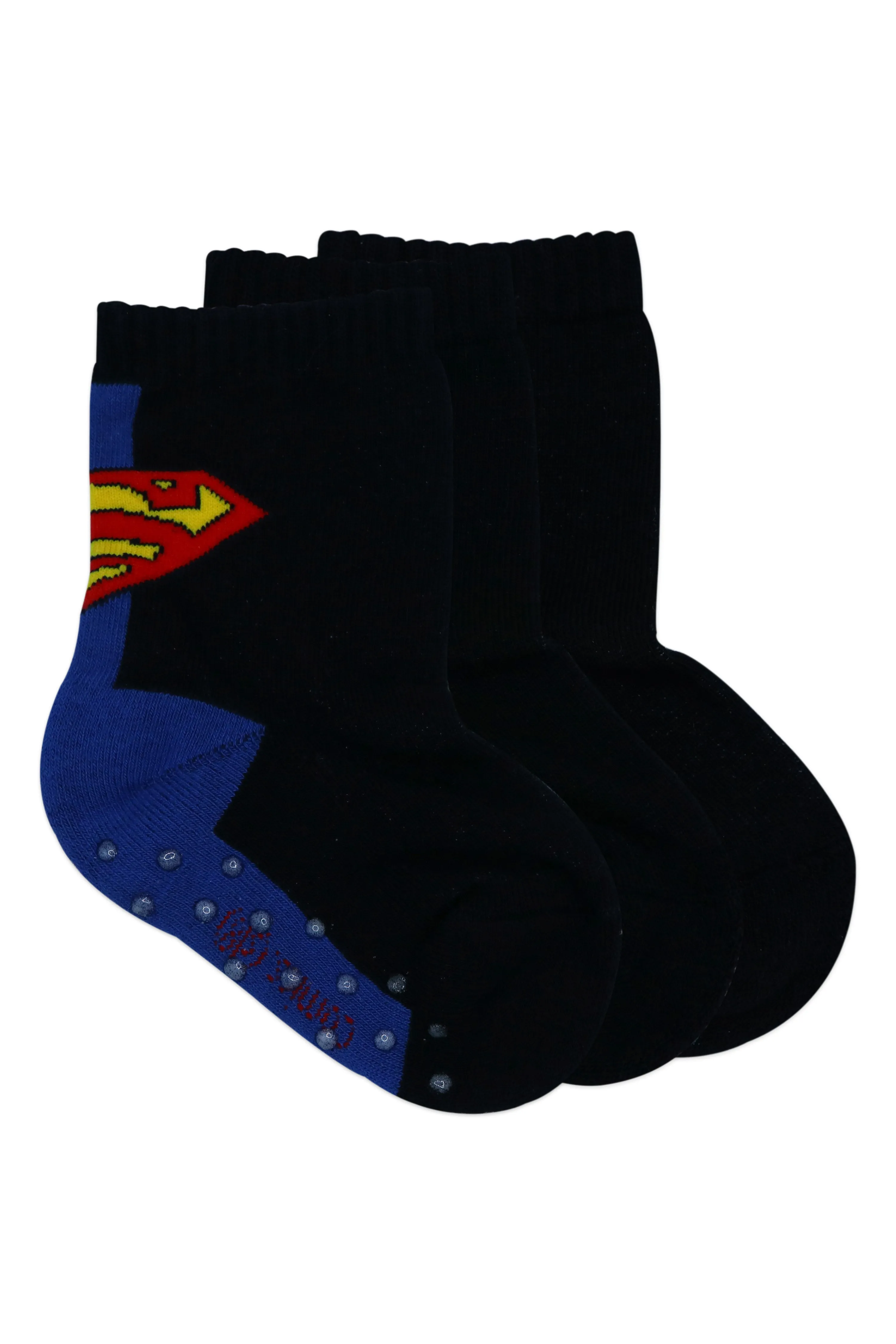 Justice League By Balenzia Crew/Calf Length  Socks for Kids with Anti-Skid Silicone Technology (Pack Of 3 Pairs/1U)(1-2 Years)(2-3 Years)Superman, Batman, Green Lantern