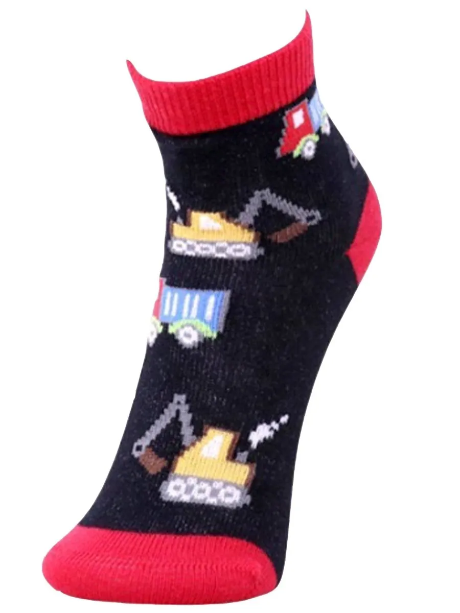 Kids Ankle Length Socks:Truck Time:Black