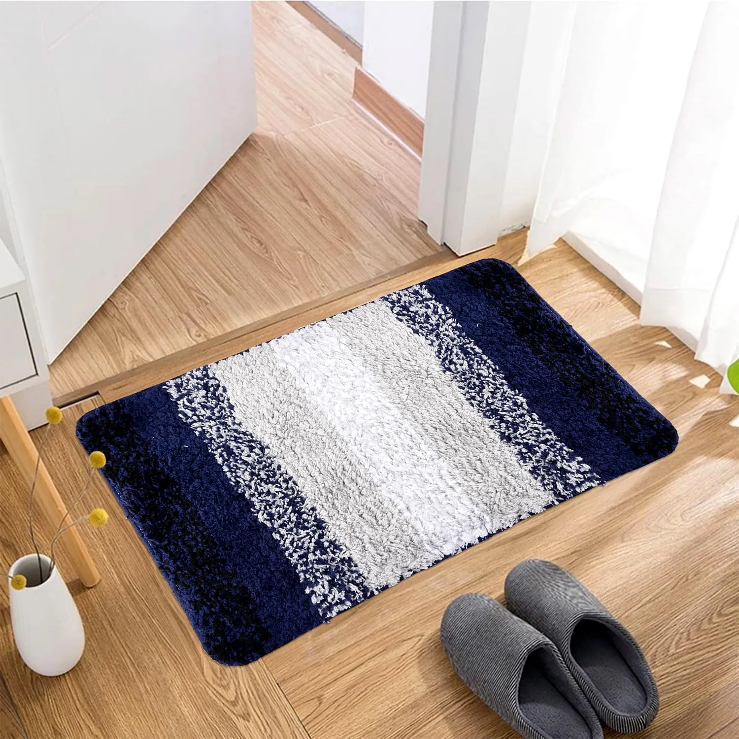 Kuber Industries Runner | Bedside Runner for Bedroom | Blue Patta Home Decor Runner & Door Mat Combo | Anti-Skid Runner & Door Mat | Runner & Door Mat Set | Set of 2 | Gray