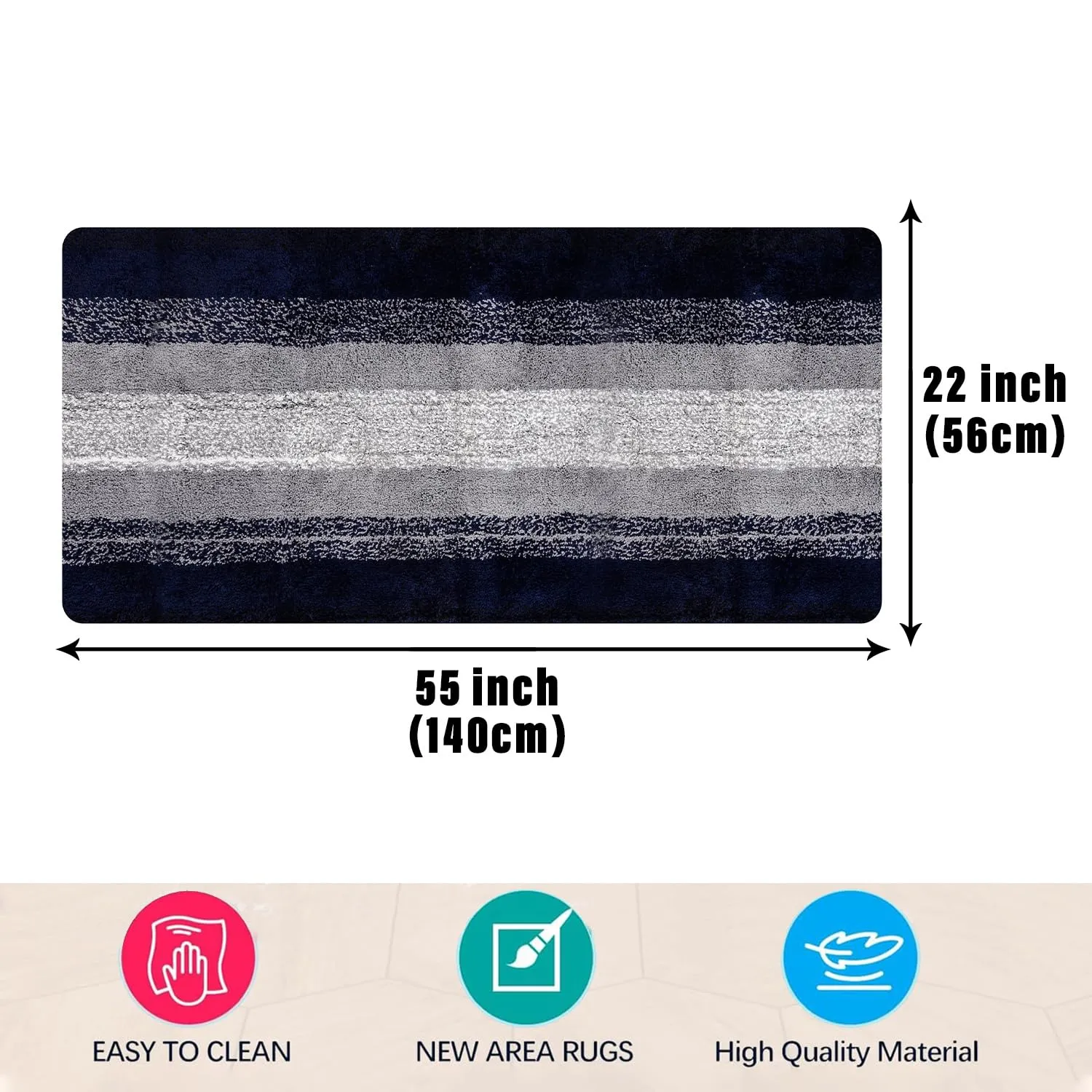 Kuber Industries Runner | Bedside Runner for Bedroom | Blue Patta Home Decor Runner & Door Mat Combo | Anti-Skid Runner & Door Mat | Runner & Door Mat Set | Set of 2 | Gray