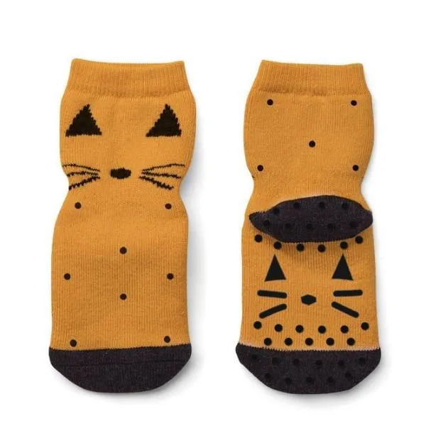 Liewood Nellie / Anti Slip Socks - Cat Mustard (2 Pack)