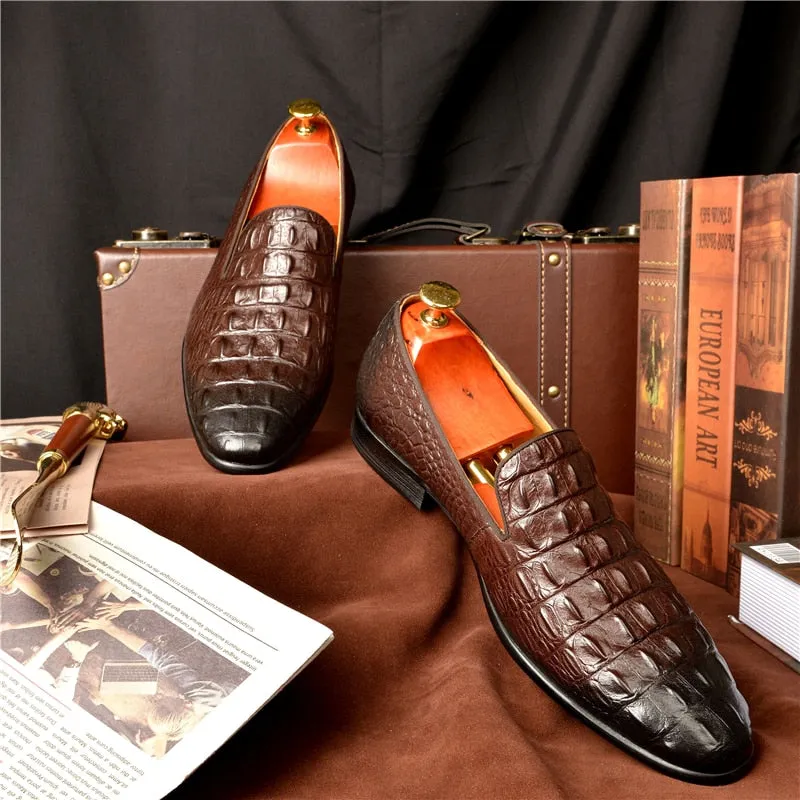 Luxury CrocTex Pointed Toe Slip-On Loafers