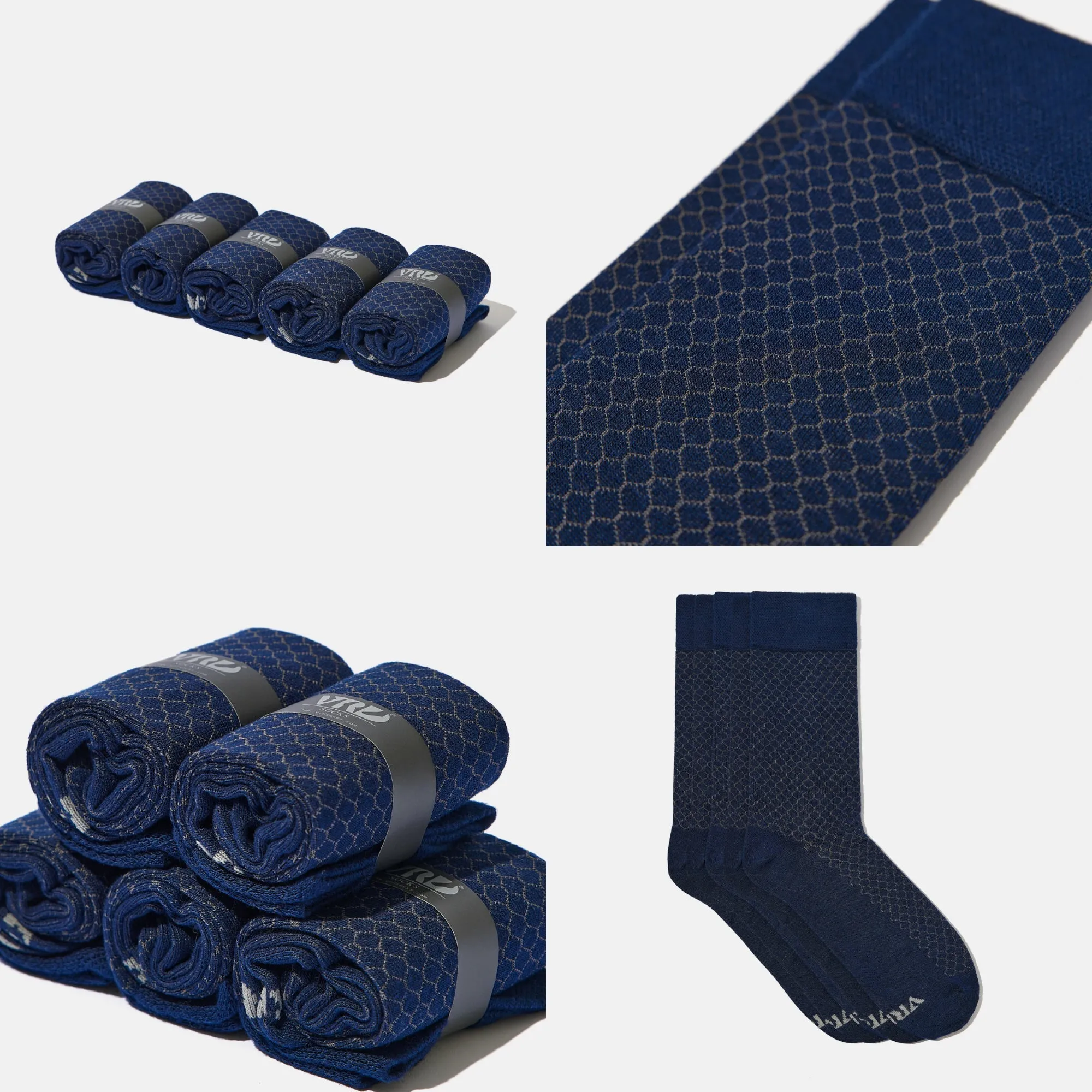 Men's Bamboo Dress Socks • Honeycomb Pack of 1/3/5 Pairs • Blue Navy