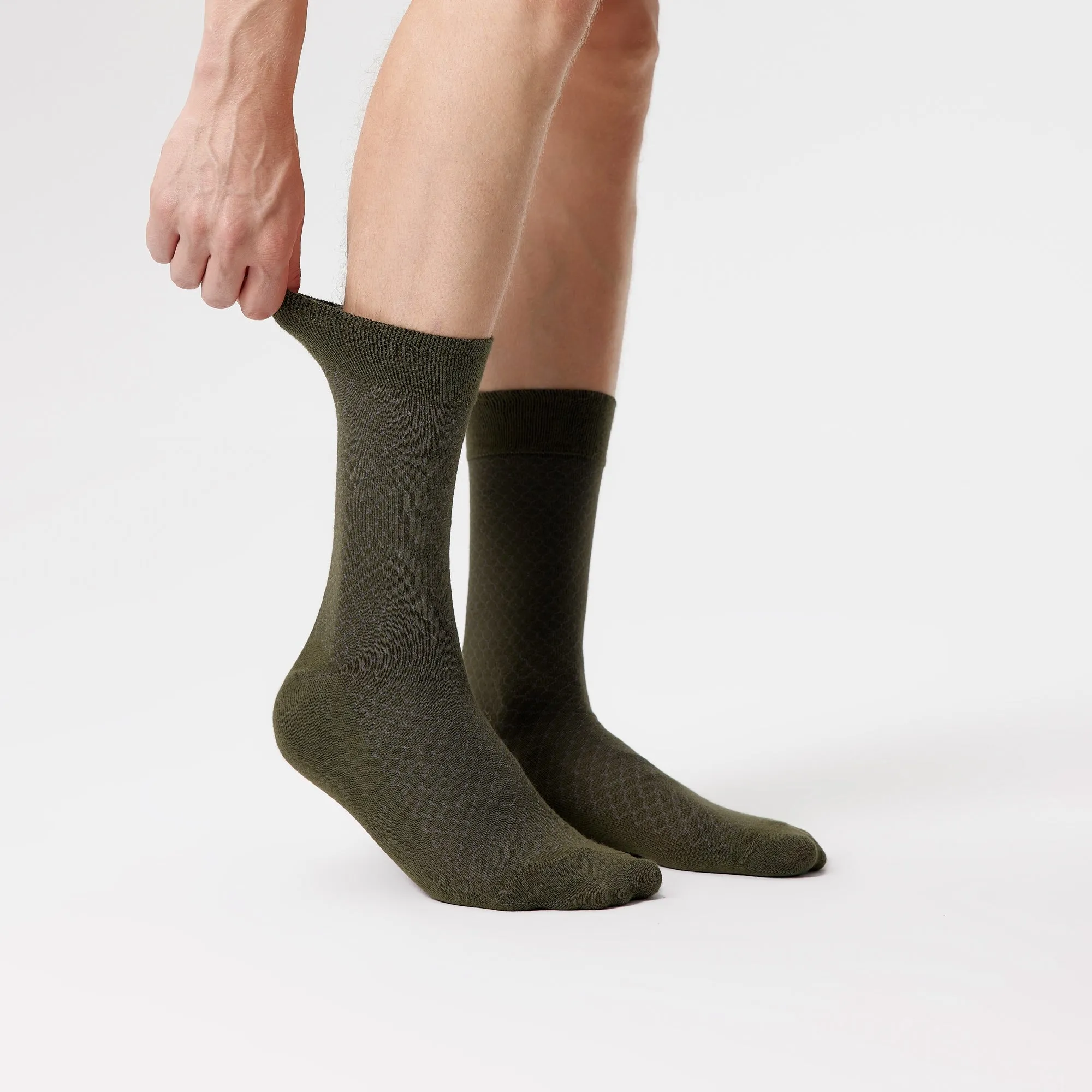 Men's Bamboo Dress Socks • Honeycomb Pack of 1/3/5 Pairs • Green Khaki