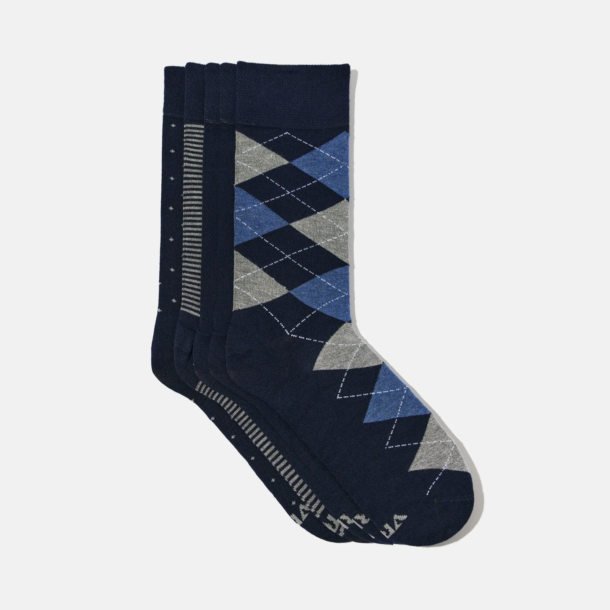 Men's Bamboo Dress Socks • Pattern Pack of 5 Pairs • Blue Navy