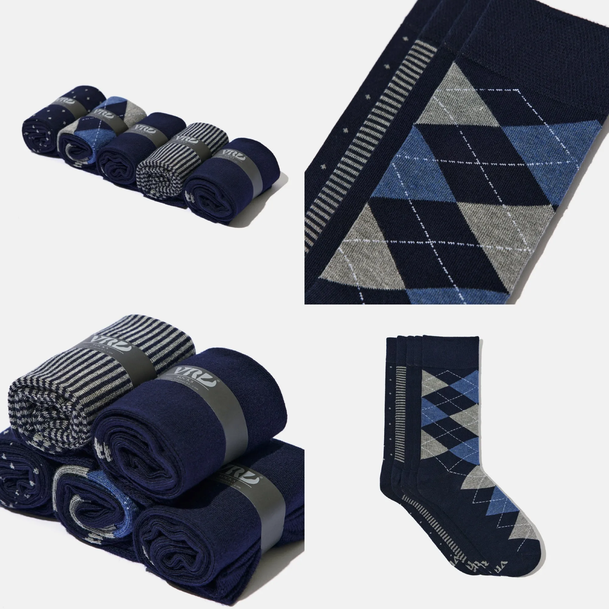 Men's Bamboo Dress Socks • Pattern Pack of 5 Pairs • Blue Navy