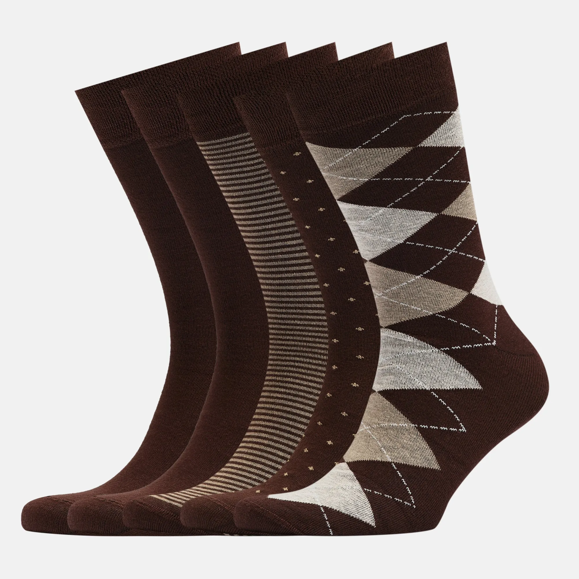 Men's Bamboo Dress Socks • Pattern Pack of 5 Pairs • Dark Brown