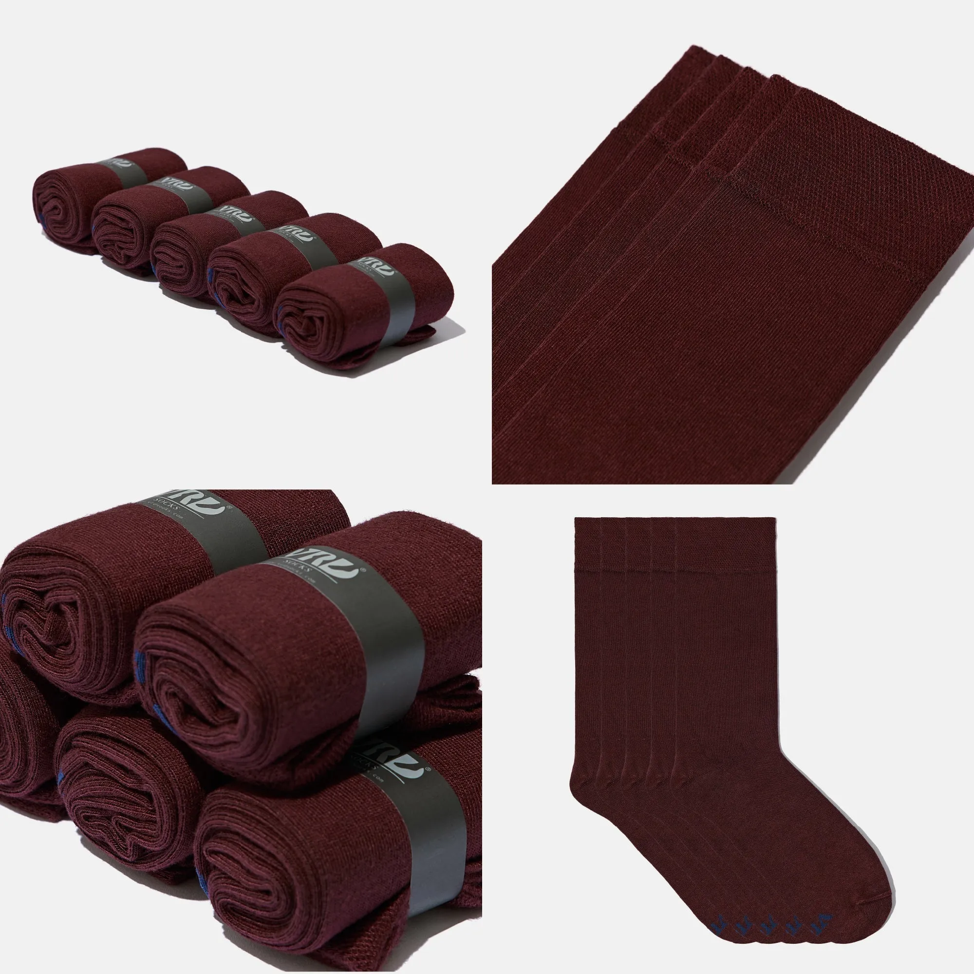 Men's Bamboo Dress Socks • Solid Pack of 1/3/5 Pairs • Burgundy