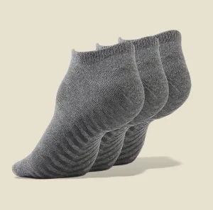 Men's Light Grey Low Cut Ankle Non Skid Socks - 3 pairs