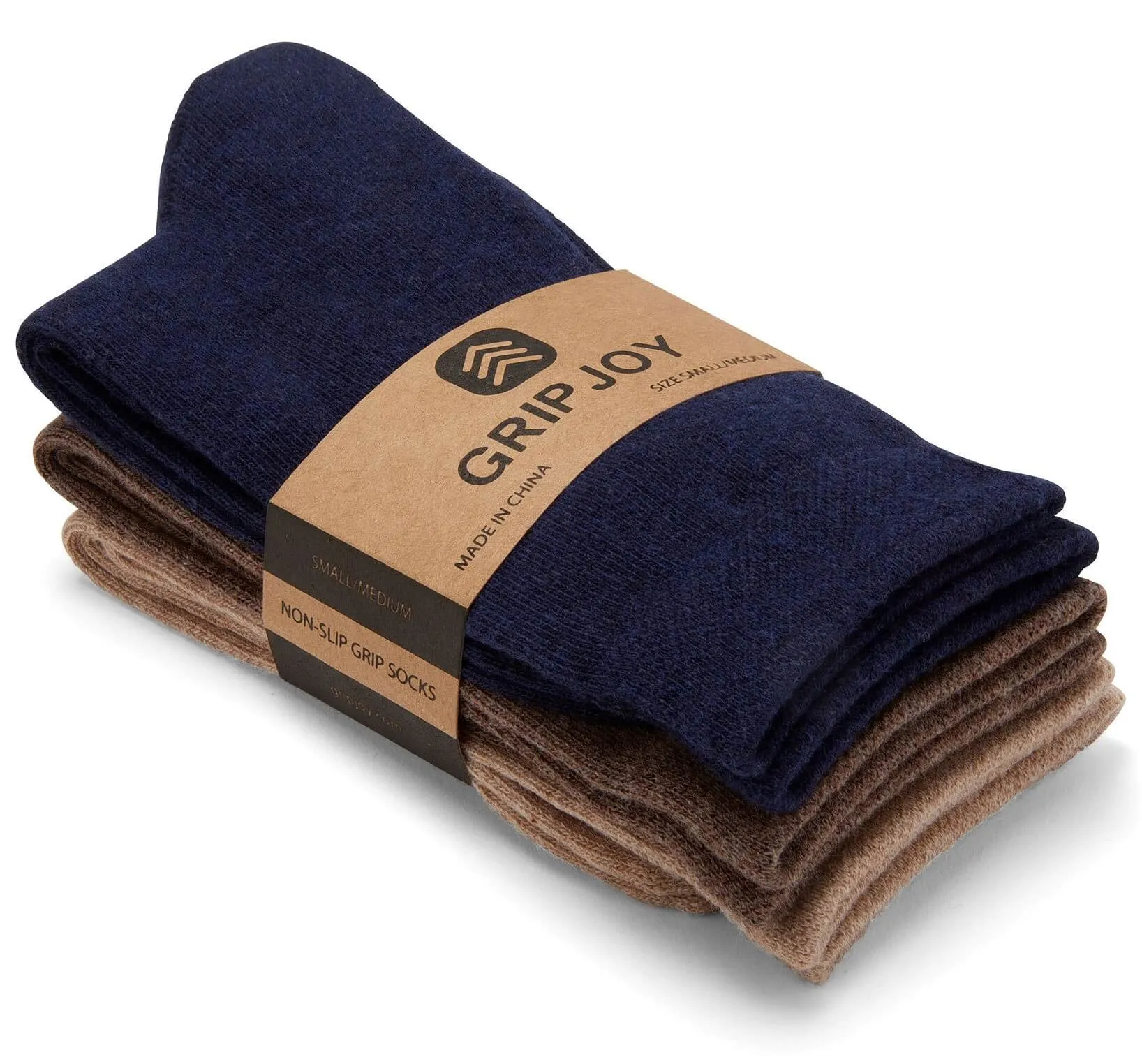 Men's Navy/Brown/Tan Original Crew Non-Slip Socks - 3 pairs