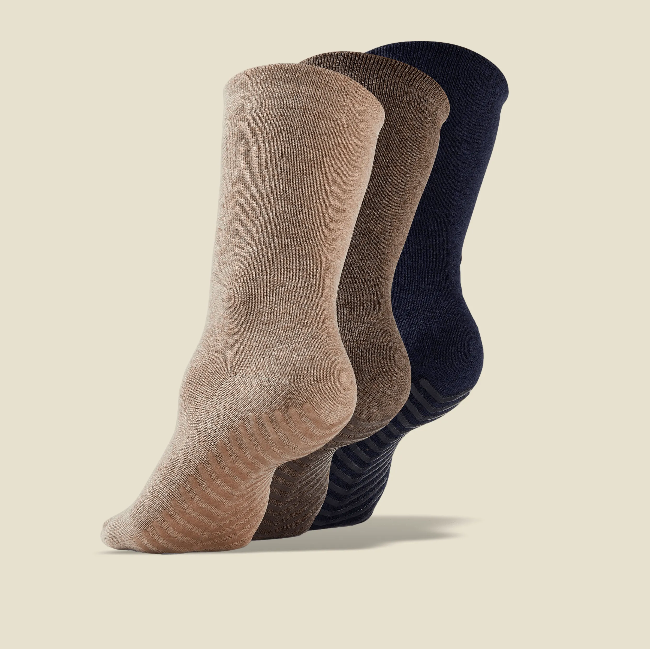 Men's Navy/Brown/Tan Original Crew Non-Slip Socks - 3 pairs