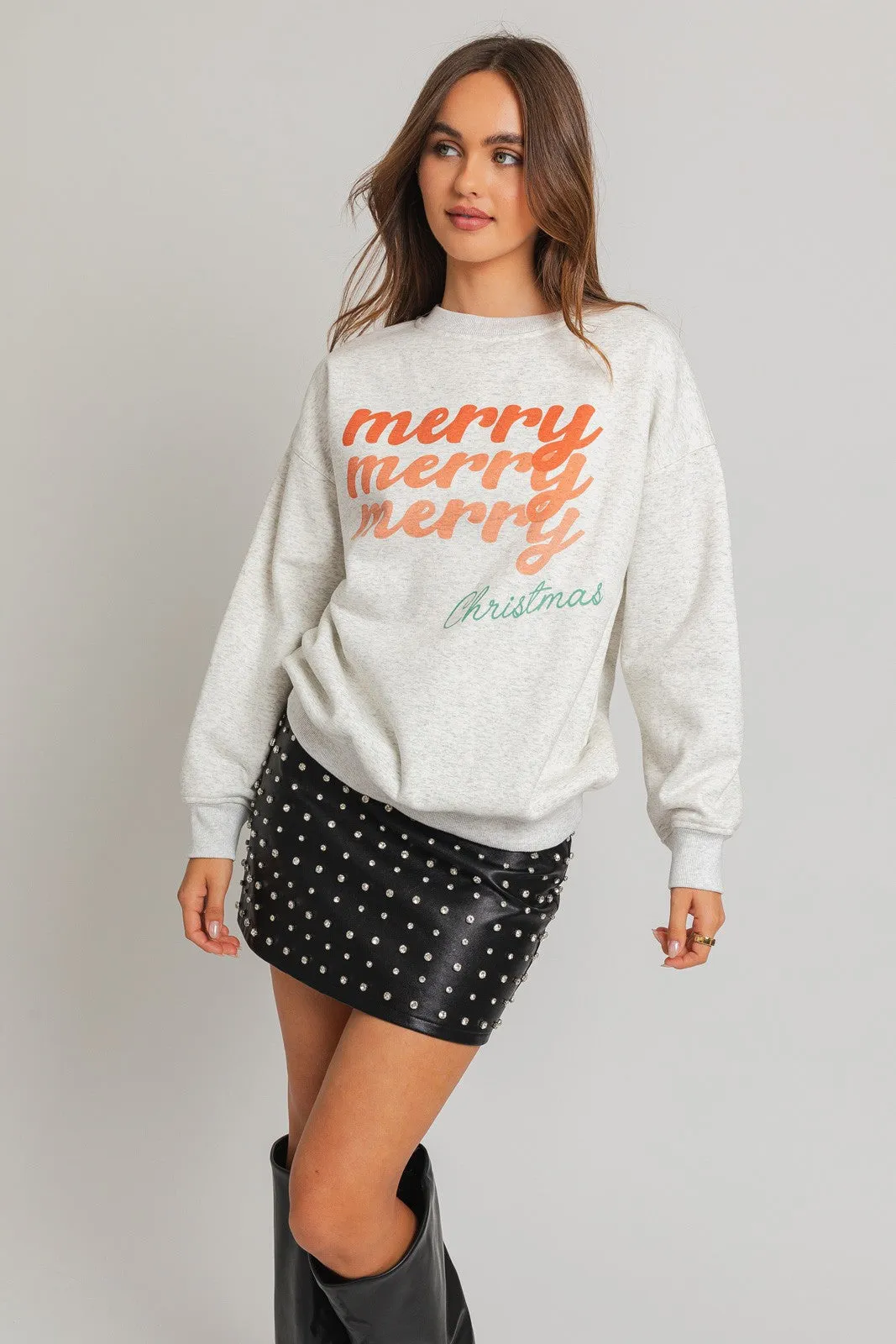 Merry Christmas Crewneck Sweatshirt Heather Grey