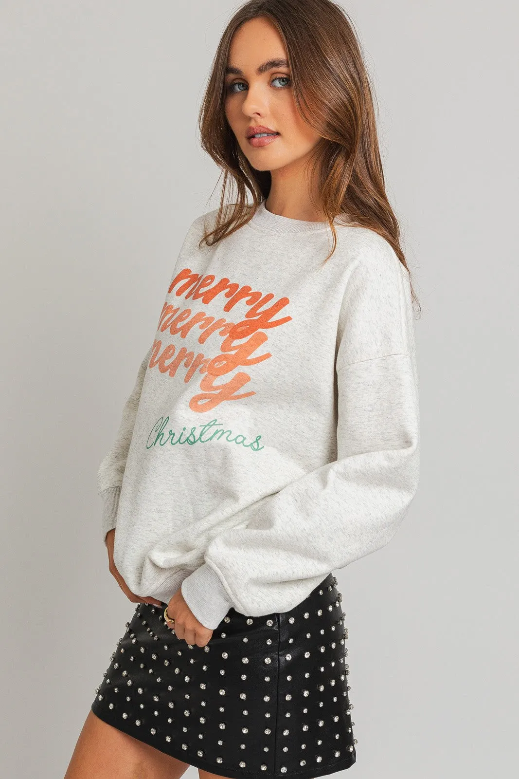 Merry Christmas Crewneck Sweatshirt Heather Grey