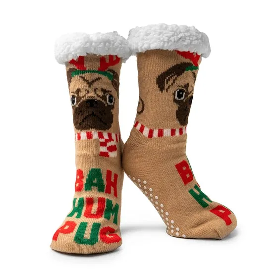 Mistletoes Bah Hum Pug Ladies Slipper Socks