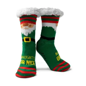 Mistletoes Green/Red Naughty or Nice Ladies Slipper Socks