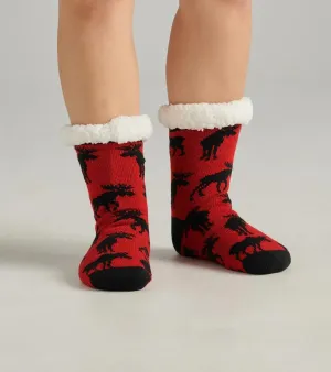 Moose on Red Comfy Adult Sherpa Socks