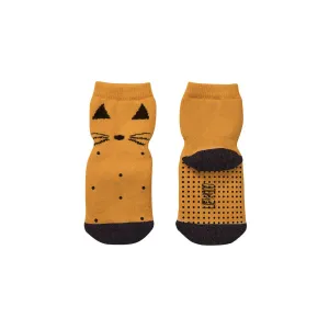 Nellie Anti Slip Socks 2 Pack - Cat mustard