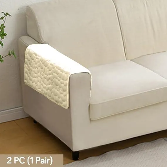 Pebble Milk Velvet Luxurious Set of 2 Sofa Armrest Covers, Bliss White