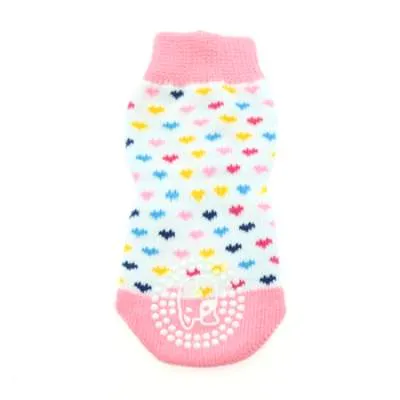 Pink and White Hearts Non-Skid Dog Socks