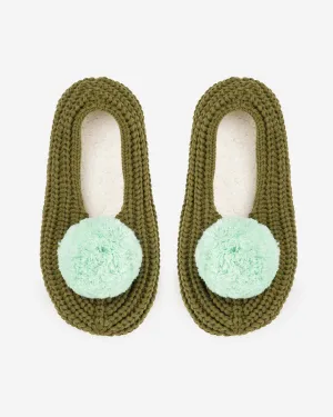 Pom Rib Slippers in Moss