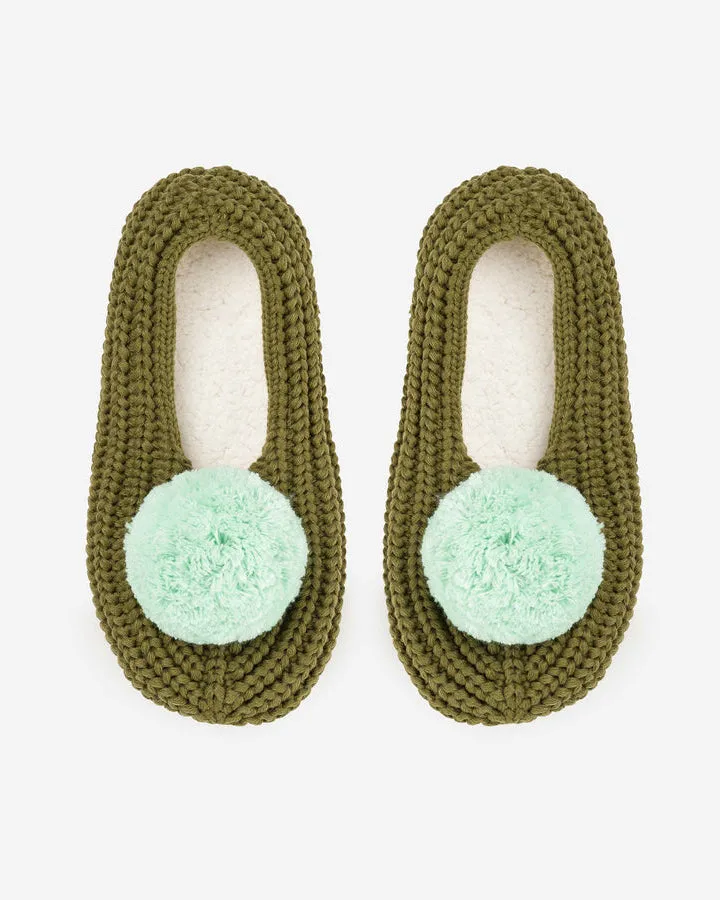 Pom Rib Slippers in Moss