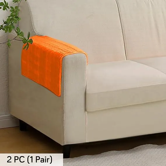 Premium Plush Set of 2 Sofa Armrest Covers, Orange