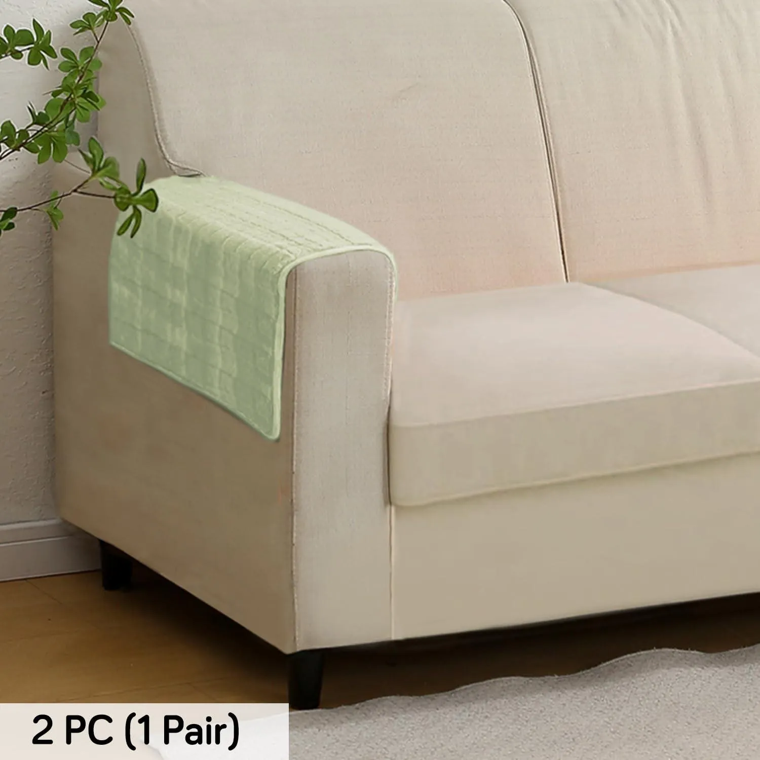 Premium Plush Set of 2 Sofa Armrest Covers, Pastel Green