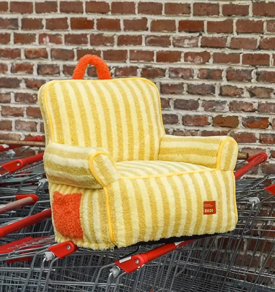 Striped Furry Pet Sofa Soft Bed with Pocket for Cat Dog Yellow