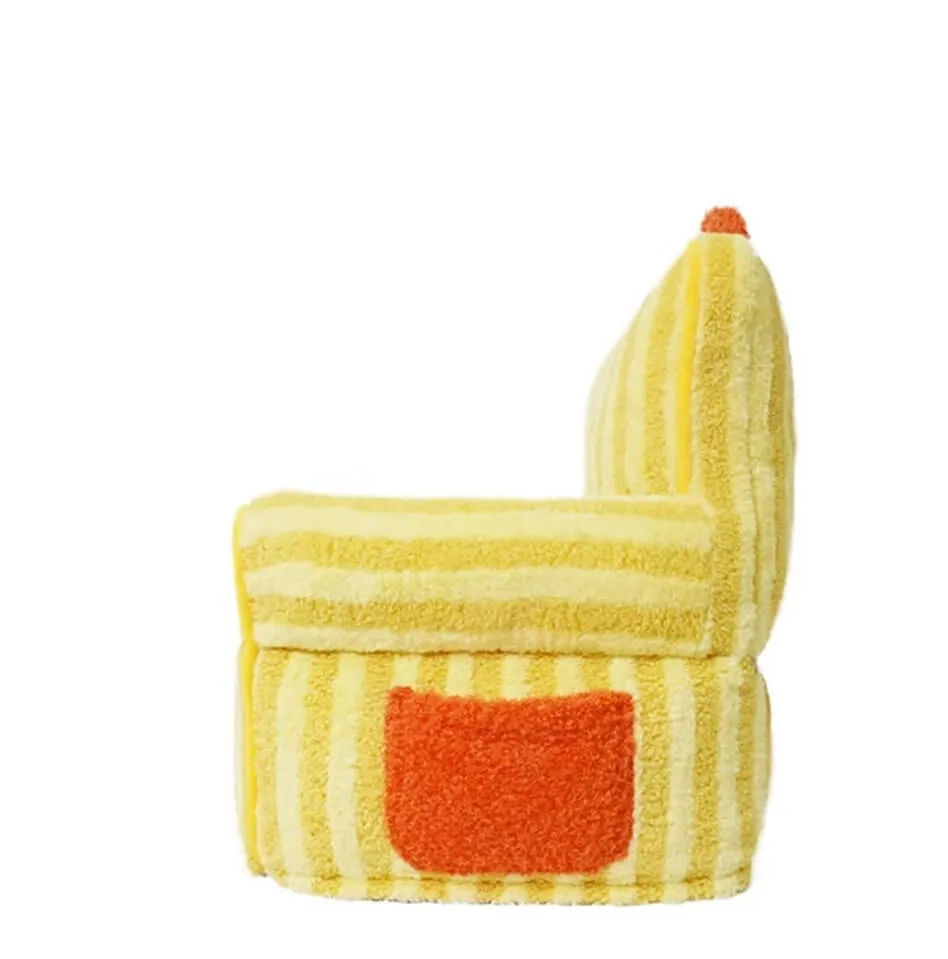 Striped Furry Pet Sofa Soft Bed with Pocket for Cat Dog Yellow