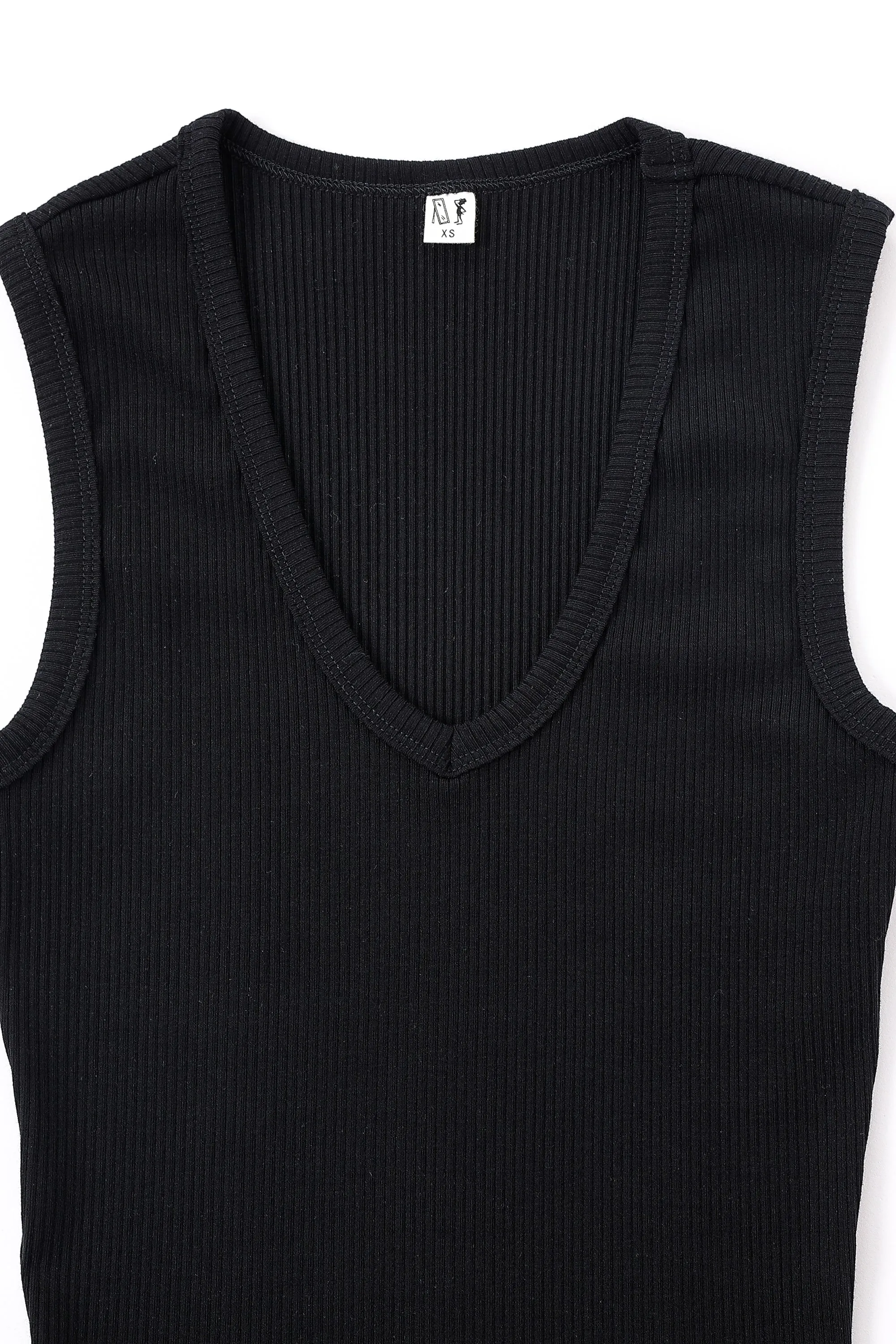 Tencel Rib V-Neck Tank Black