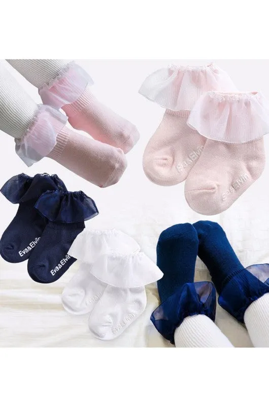 Tulle Dress Ankle Socks (Navy/White/Pink)